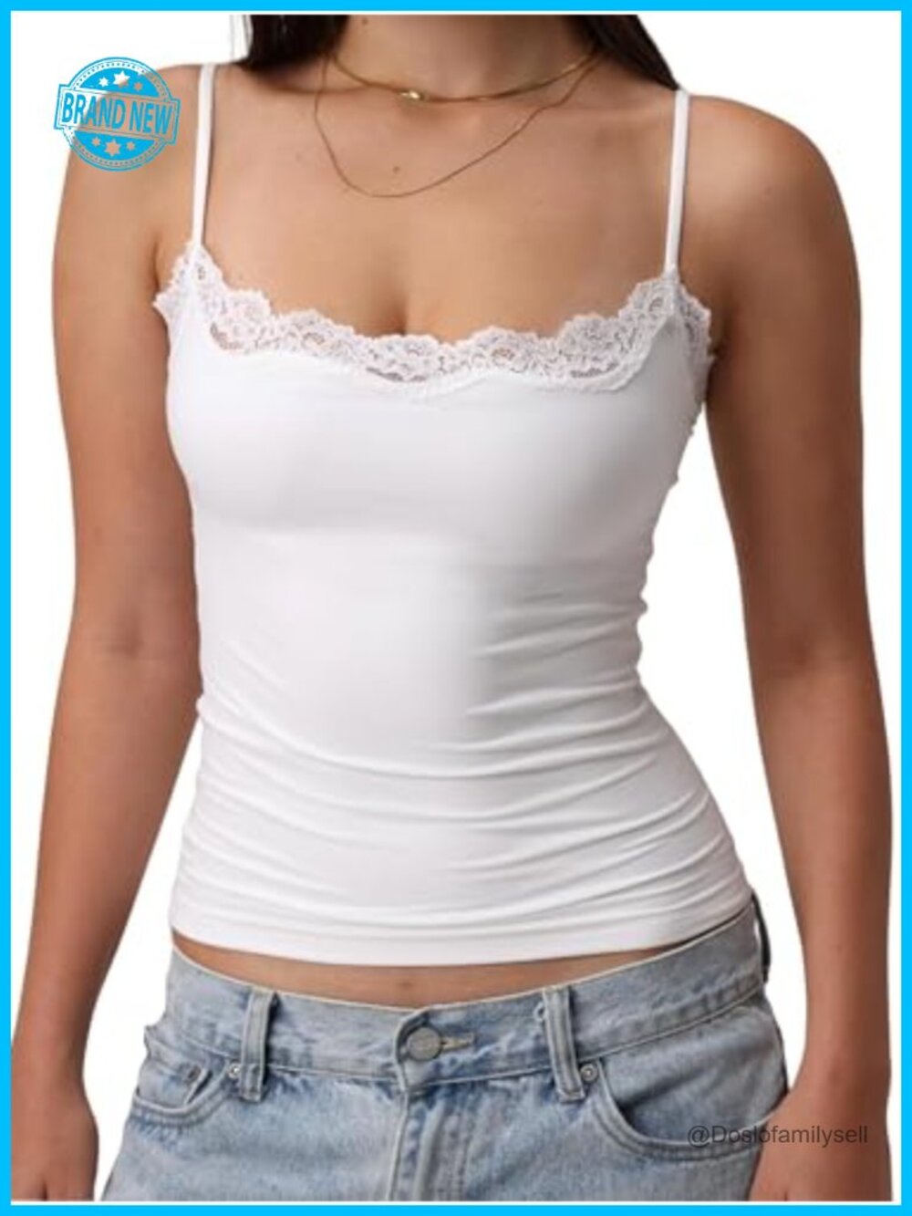Lace Trim Cami Square Neck Spaghetti Strap Crop Top